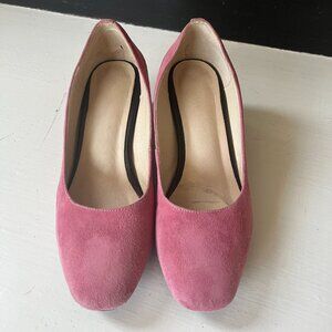 Women Dusty Pink Suede Round Toe Mid Heels Size 5 / 35